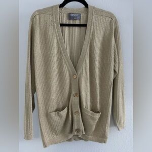 Marisa Christina Metallic Gold V-Neck Button-Front Cardigan